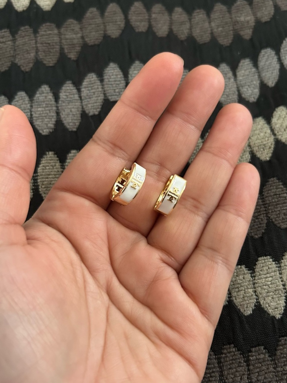 Tory Burch Gold-Tone Hoop Earrings with White Enamel Inlay